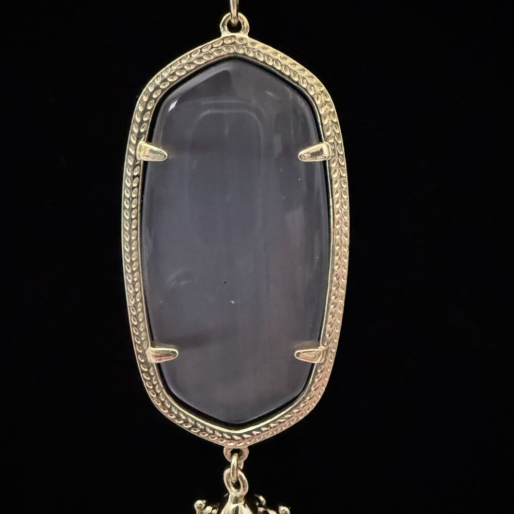 Kendra Scott Rayne Necklace 14k Gold Plated Brass Slate Cats Eye Pendant Tassel - Picture 5 of 13